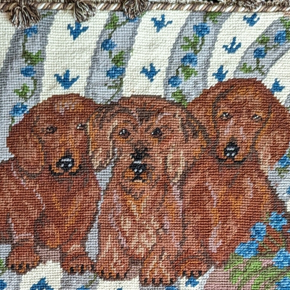 Handcrafted Red Dachshunds Needlepoint Pillow Cover - Picture 2 of 5